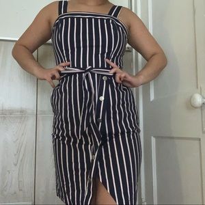 Sleeveless Pinstriped Dress with Wrap Skirt